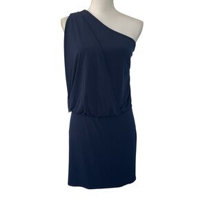 Laundry by Shelli Segal Navy Blue One Shoulder Dress 4 NWT Draped Front Cocktal